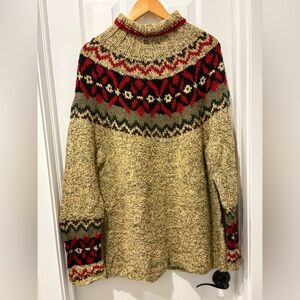 Vintage polo country hand knit Nordic Patterned Sweater large men’s turtleneck